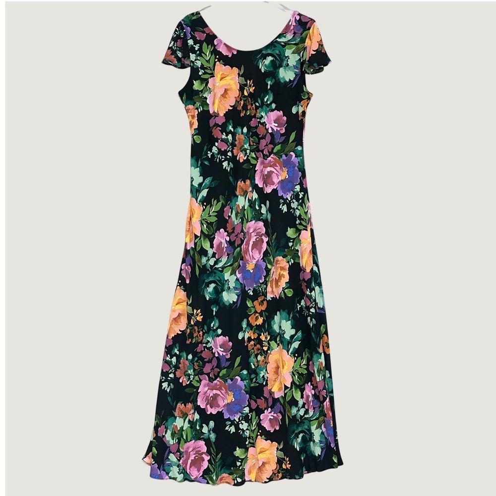Midnight Velvet Women Dress 16 Black Dark Floral Maxi Flowy Feminine Romantic